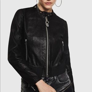 NWT  DIESEL Cropped racer jacket in waxed suede XS